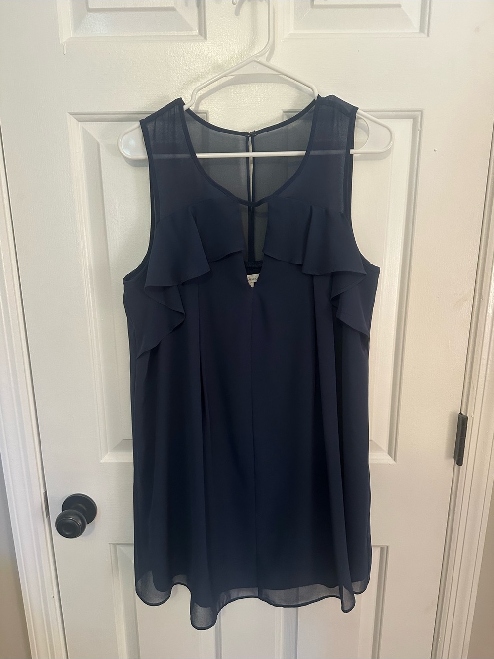 BCBGeneration Navy Sleeveless Ruffle Shift Dress